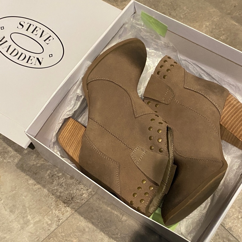 Steve Madden Taupe Ankle Booties with Stud Accents